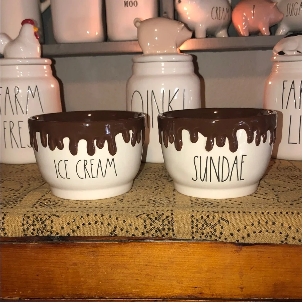Rae Dunn ICE CREAM & SUNDAE Ice Cream Set of 2 Bowls